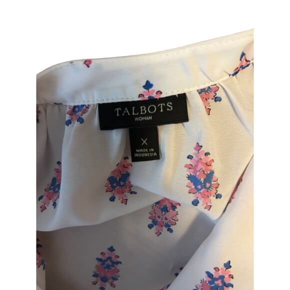 Talbots Women Size X Blouse Blue Pink Floral Shirt Top Light Weight Comfort - Picture 12 of 13